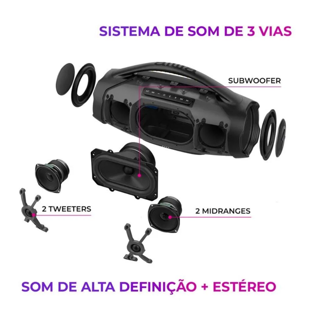 Caixa de Som Boombox Aiwa AWS-BBS-01-B Bluetooth IP66 TWS Caixa de Som Boombox Aiwa AWS-BBS-01-B Bluetooth IP66 TWS